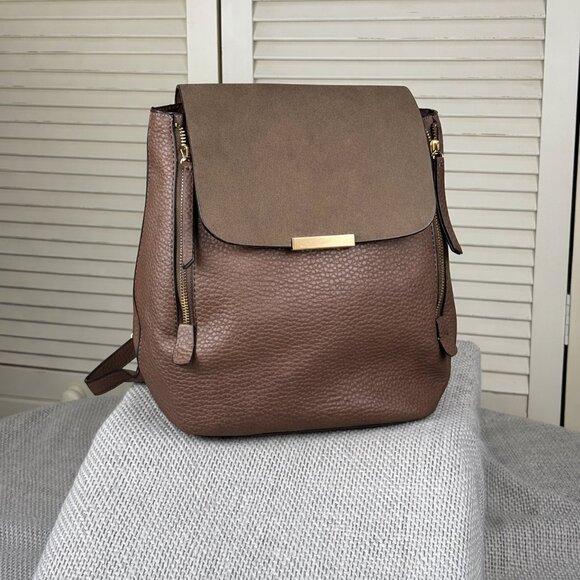 JustFab Handbags - Justfab Cognac Brown Vegan Leather Backpack Bucket Travel Bag Expandable Medium